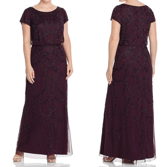 Adrianna Papell Short Sleeve Blouson Beaded Gown - Picture 2 of 8